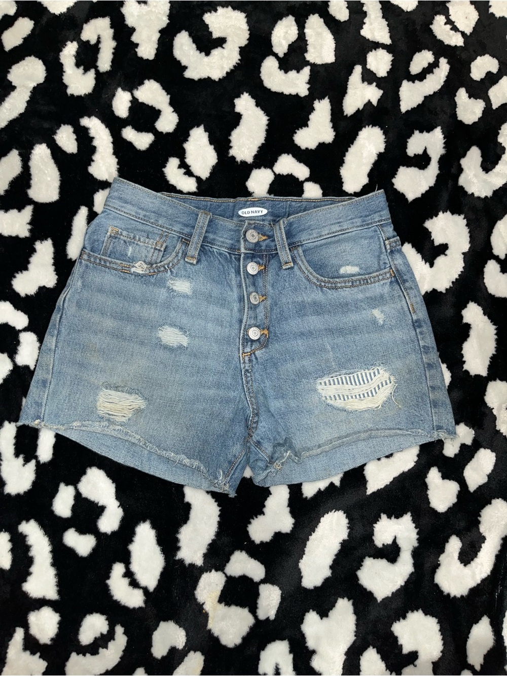 Old Navy Medium Blue High-Rise Distressed Button-Fly Jean Shorts
